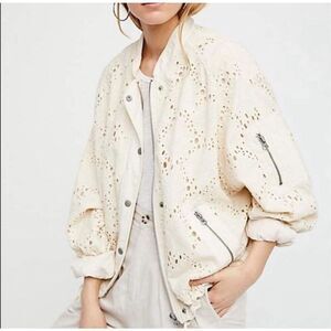 Free People Cream Bomber Jacket